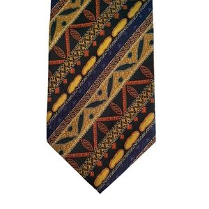 Krizia Mens Silk Necktie Geometric Abstract Diagonal Stripe Multi-Color Italy